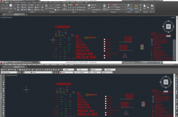 A imagem mostra a tela de dois tipos de interface do AutoCAD.