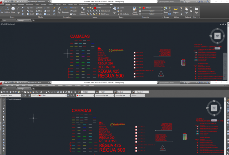 Como transformar AutoCAD em Clássico 42 A imagem mostra a tela de dois tipos de interface do AutoCAD.