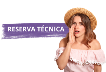 Mulher com a mão na lateral da boca como se fosse contar um segredo, e ao seu lado tem duas palavras: Reserva Téccnica.
